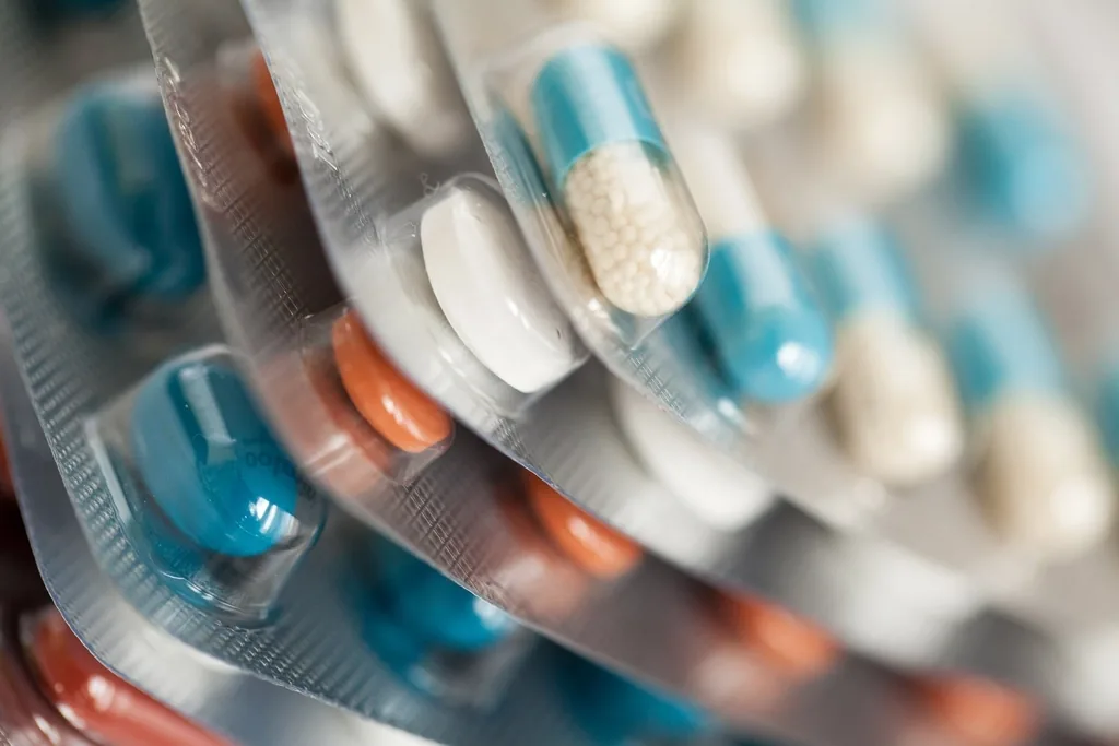 Antibiotic capsules in blister packs used to treat urinary tract infections
