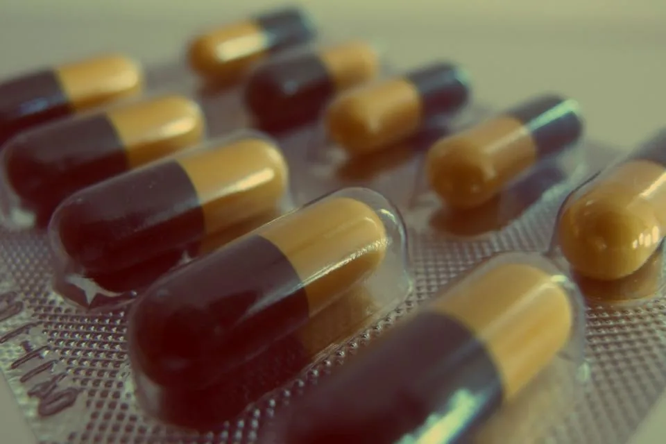 A blister pack of antibiotic capsules, the kind a telehealth provider can prescribe when clinically appropriate