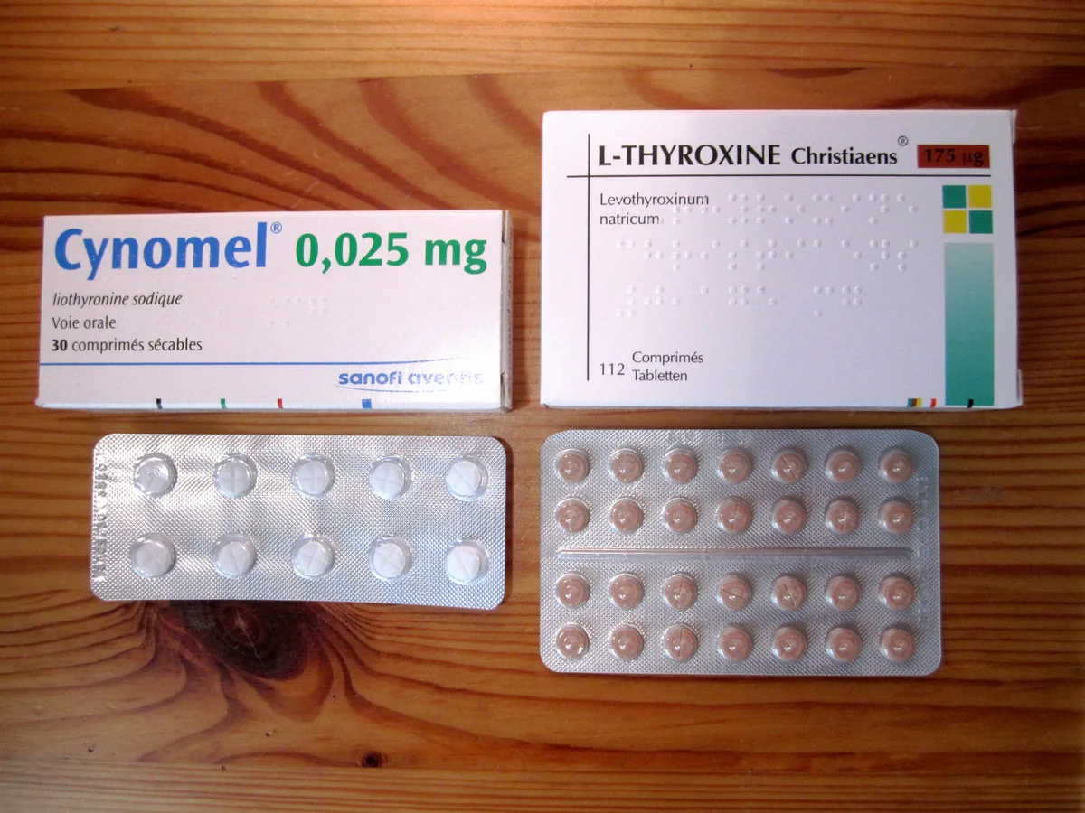 Packs of thyroid hormone medication including levothyroxine, used to treat an underactive thyroid